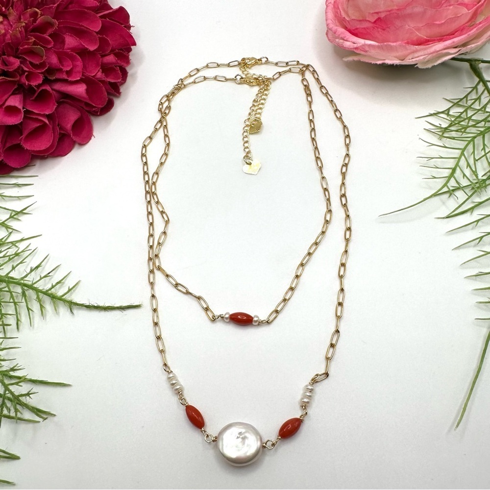 NEW⚜️“Clara” Genuine Coral Baroque Pearl Necklace - Picture 6 of 6